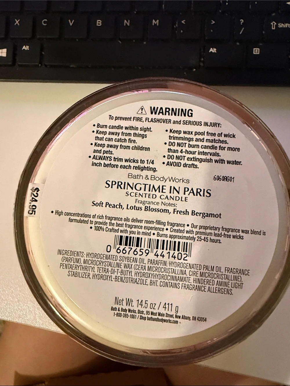 Bath & Body Works Springtime in Paris Candle - Pink & White with Gold Lid